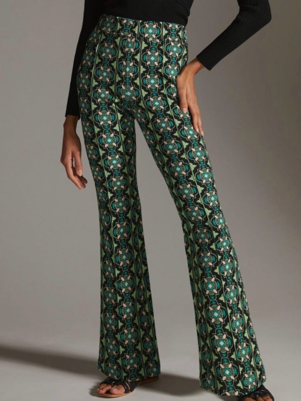 MAEVE x ANTHROPOLOGIE The Sabine Kick Flair Colorful Green Pull on Pants